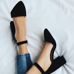 Lulus Ellarose Black Suede Ankle Strap Heels - Size 7